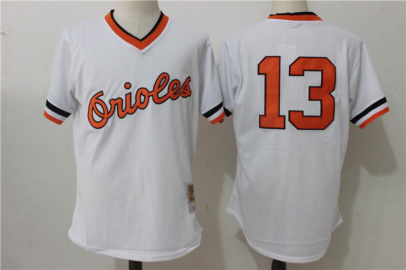 Men Baltimore Orioles #13 Manny Machado White Mesh Throwback MLB Jerseys